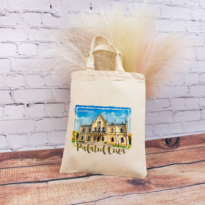 Sacosa din bumbac, suvenir, Palatul Cuza, Ruginoasa, dimensiune 22 x 26 cm [4]