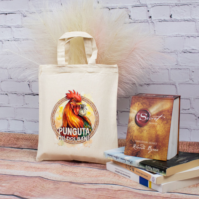 Sacosa din bumbac, suvenir, Punguta cu 2 bani - Amintiri din Copilarie, dimensiune 22 x 26 cm [4]