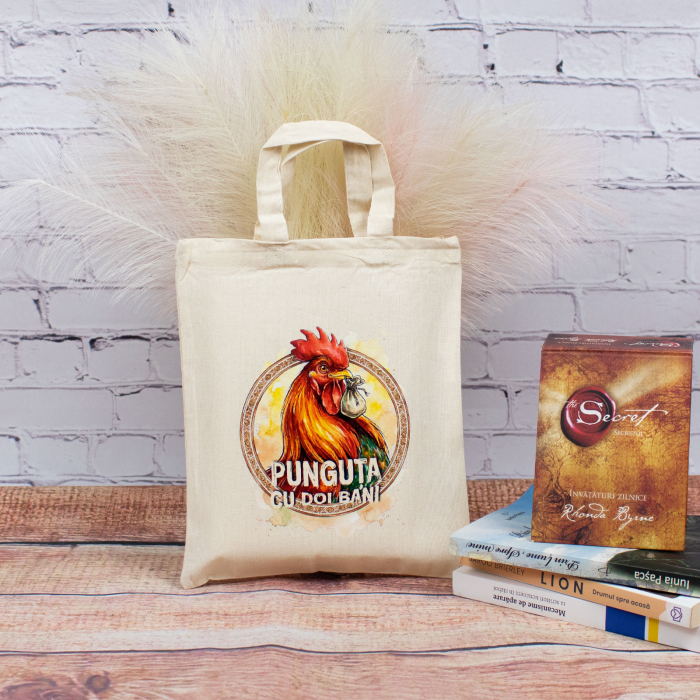 Sacosa din bumbac, suvenir, Punguta cu 2 bani - Amintiri din Copilarie, dimensiune 22 x 26 cm [2]