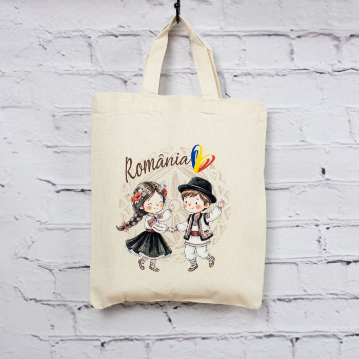 Sacosa din bumbac, suvenir, Romanasi, asa cum suntem, dimensiune 22 x 26 cm [5]