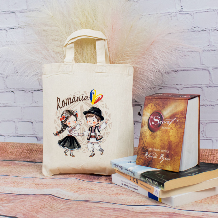 Sacosa din bumbac, suvenir, Romanasi, asa cum suntem, dimensiune 22 x 26 cm [4]