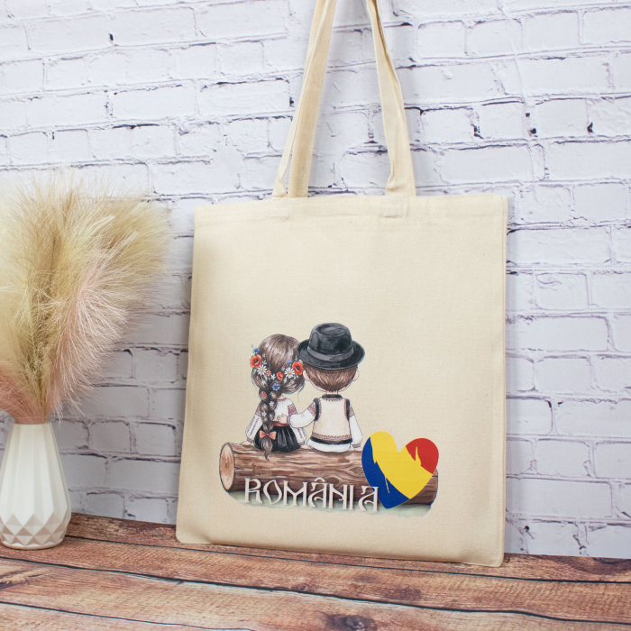 Sacosa din bumbac, suvenir,  Româncuță și românaș – din locuri trăite [3]