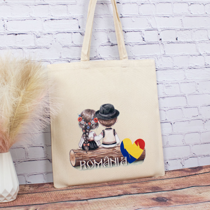 Sacosa din bumbac, suvenir,  Româncuță și românaș – din locuri trăite [2]