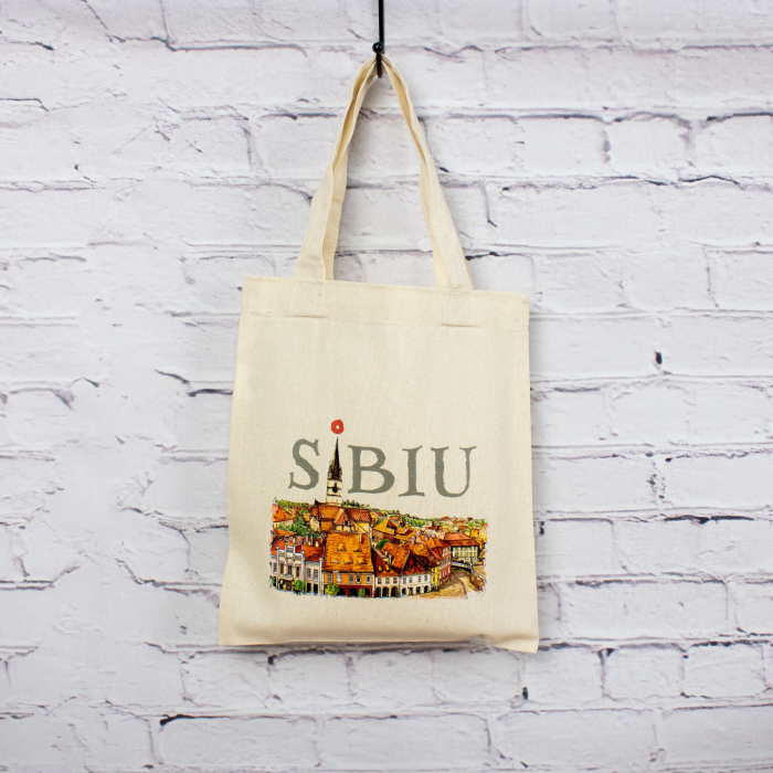 Sacosa din bumbac, suvenir, Sibiu medieval, dimensiune 22 x 26 cm [6]