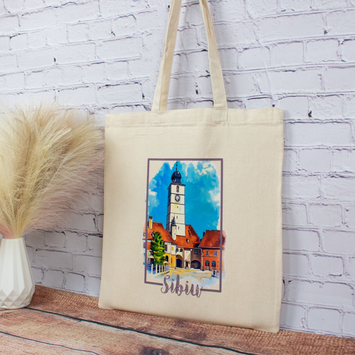 Sacosa din bumbac, suvenir, Turnul Sfatului, Sibiu [3]