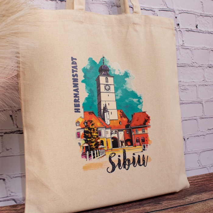 Sacosa din bumbac, suvenir, Turnul Sfatului, Sibiu [5]