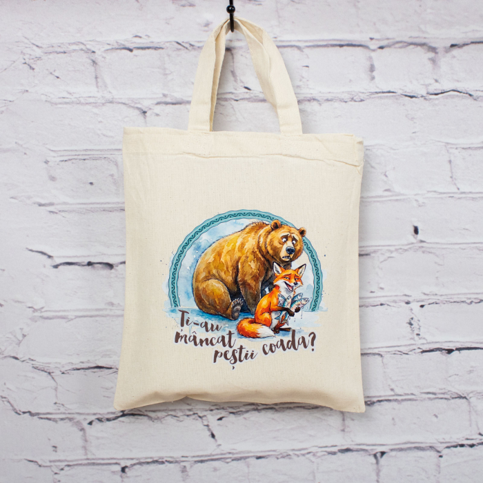 Sacosa din bumbac, suvenir, Ursul pacalit de vulpe - Amintiri din Copilarie, dimensiune 22 x 26 cm [5]