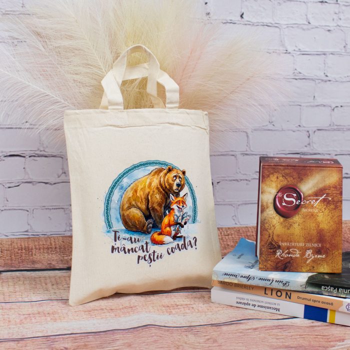 Sacosa din bumbac, suvenir, Ursul pacalit de vulpe - Amintiri din Copilarie, dimensiune 22 x 26 cm [3]