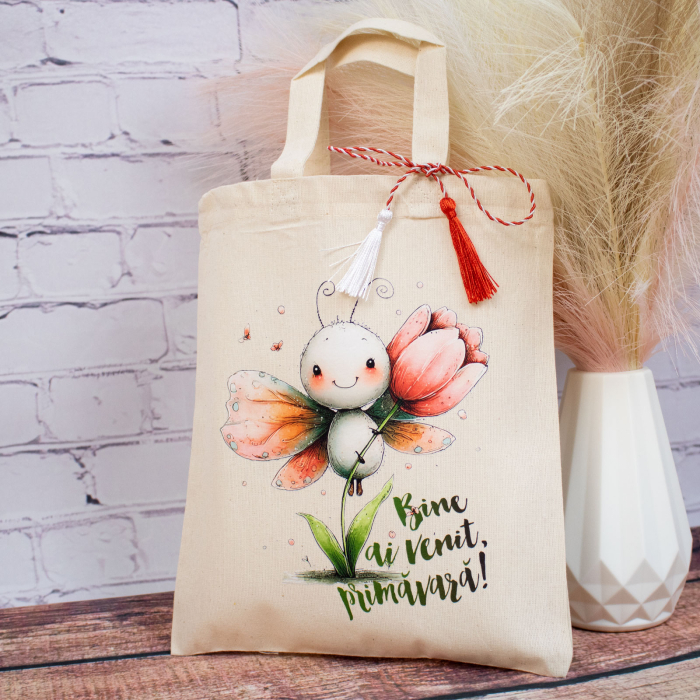 Sacoșă mărțișor textilă din bumbac, 22 × 26 cm – Fluturași colorați [3]