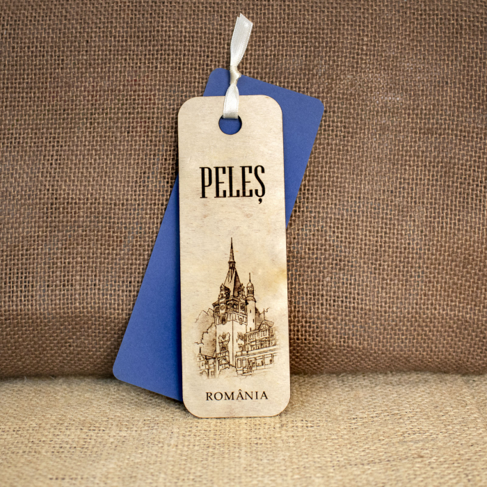 Semn de carte, din lemn, Gravat “Castelul Peles” Sinaia [2]
