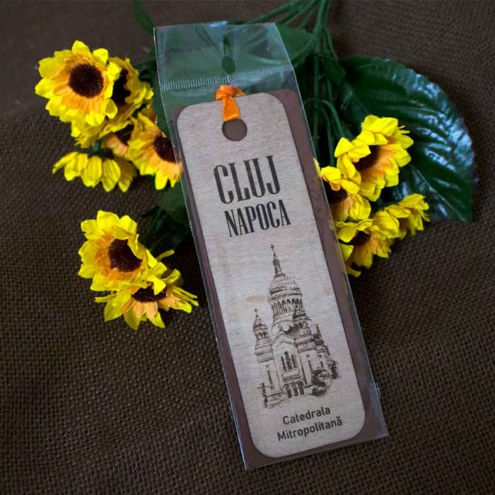 Semn de carte suvenir, din lemn, gravat, “Catedrala Mitropolitana” Cluj Napoca [2]