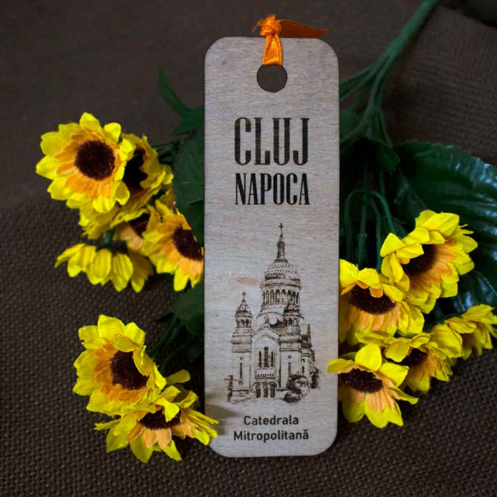 Semn de carte suvenir, din lemn, gravat, “Catedrala Mitropolitana” Cluj Napoca [3]
