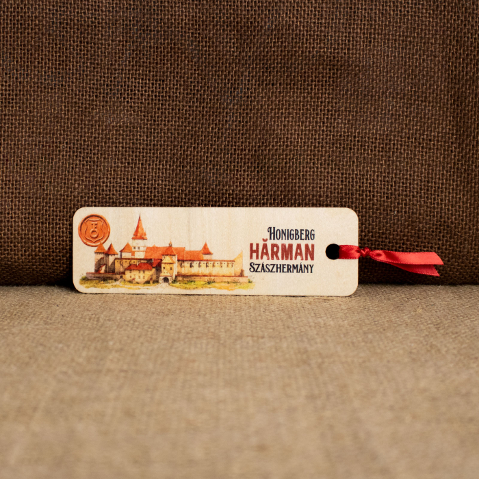 Semn de carte suvenir, din lemn, acuarela, Biserica - Cetate Fortificata Harman [2]