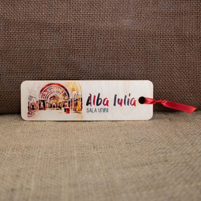 Semn de carte suvenir din lemn, color vintage, Sala Unirii, Alba Iulia [2]
