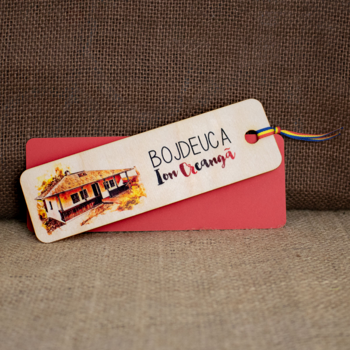 Semn de carte suvenir, din lemn, acuarela, vintage, "Bojdeuca lui Ion Creanga" Iasi [2]