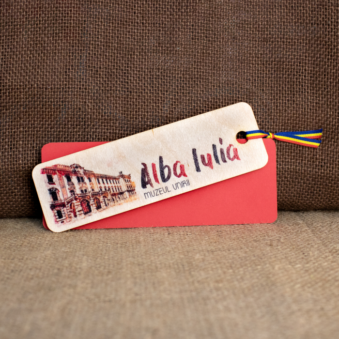 Semn de carte suvenir, din lemn, acuarela vintage, Muzeul Unirii, Alba Iulia [2]
