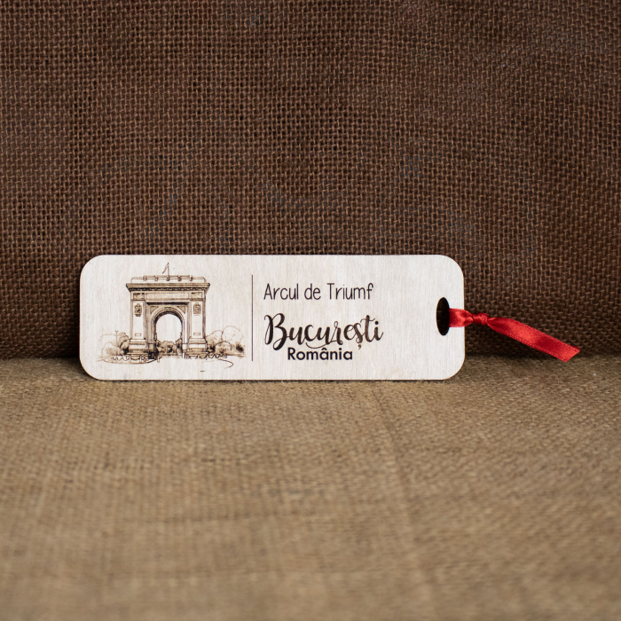 Semn De Carte suvenir, Din Lemn, Gravat, Arcul de Triumf Bucuresti [2]