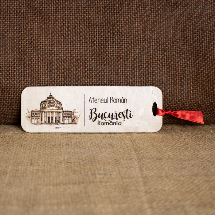Semn de carte suvenir, Din Lemn, Gravat “Ateneul Roman” Bucuresti [2]