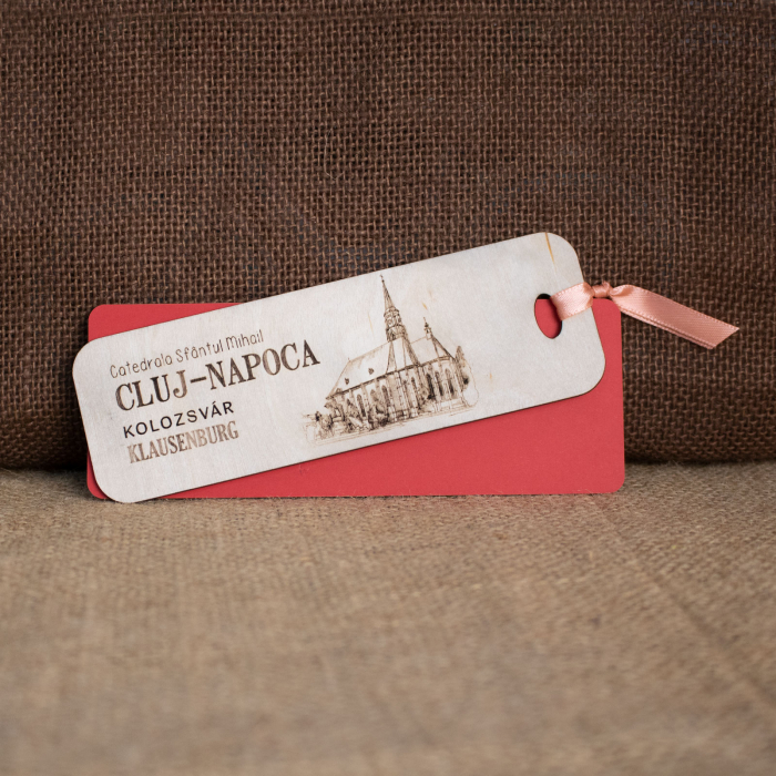 Semn De Carte suvenir, Din Lemn, Gravat, Biserica Sfantul Mihail, Cluj Napoca [2]