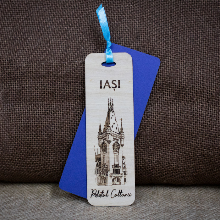 Semn de carte suvenir, din lemn, gravat, "Palatul Culturii Iasi" [2]