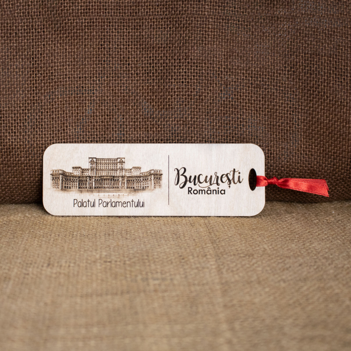 Semn de carte suvenir, Din Lemn, Gravat “Palatul Parlamentului” Bucuresti  [2]
