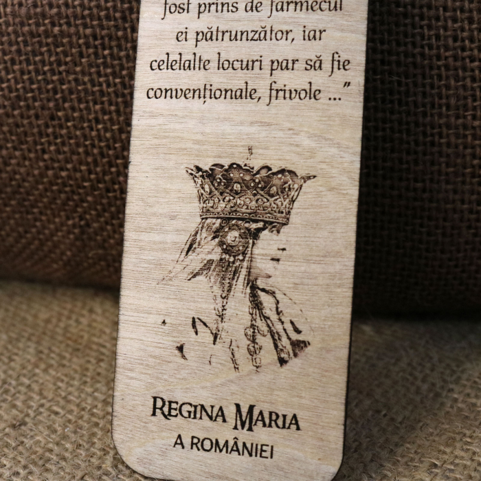 Semn de carte suvenir, din lemn, gravat, Regina Maria a Romaniei - Castelul Bran [2]