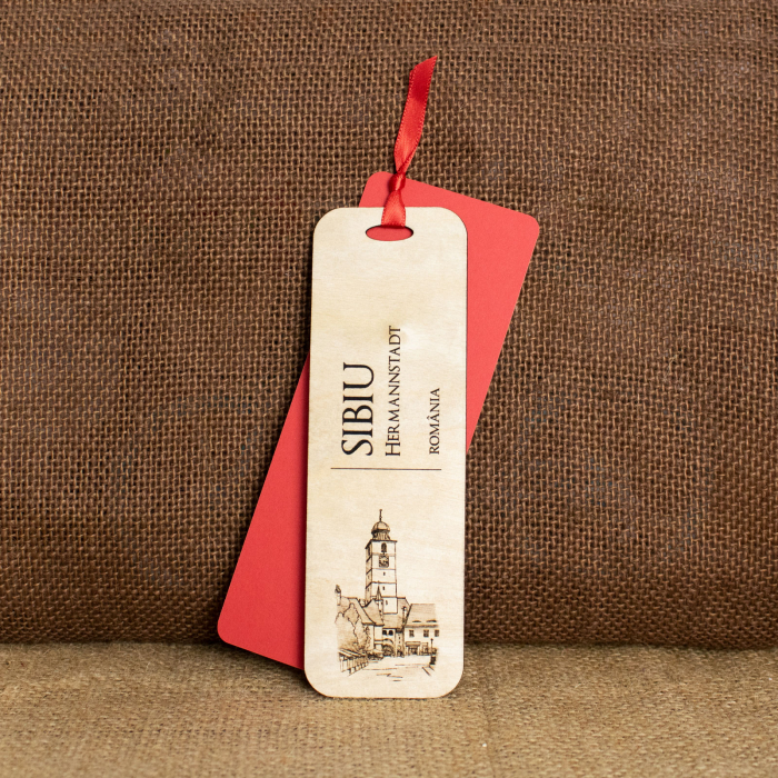 Semn De Carte suvenir, Din Lemn, Gravat , Turnul Sfatului,  Sibiu [2]