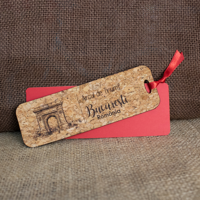 Semn De Carte suvenir, Din material de pluta, Gravat, Arcul de Triumf Bucuresti  [2]