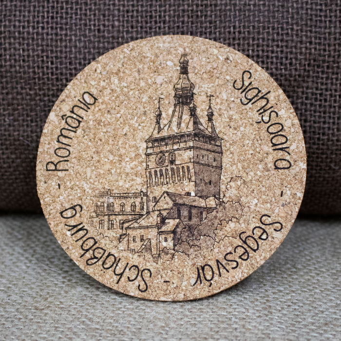 Suport pahare suvenir din pluta, gravat, Cetatea Sighisoara (set 4 bucati) [5]