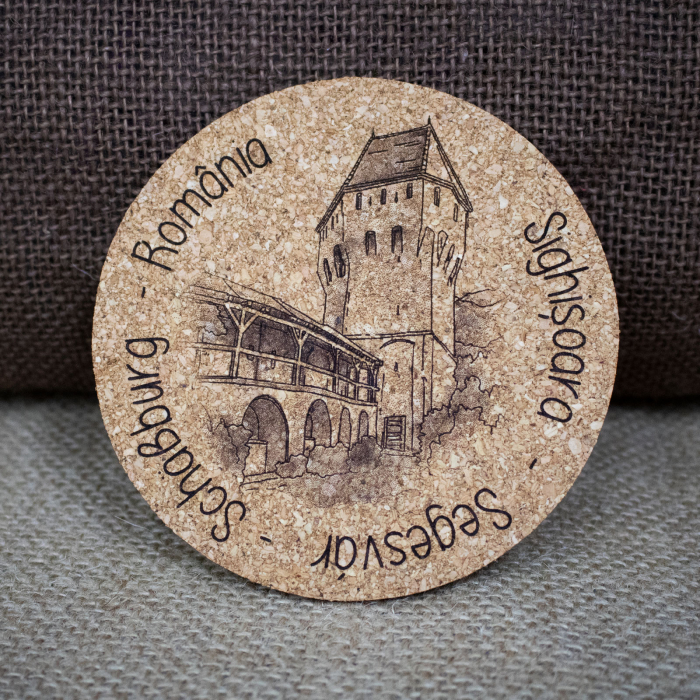 Suport pahare suvenir din pluta, gravat, Cetatea Sighisoara (set 4 bucati) [4]