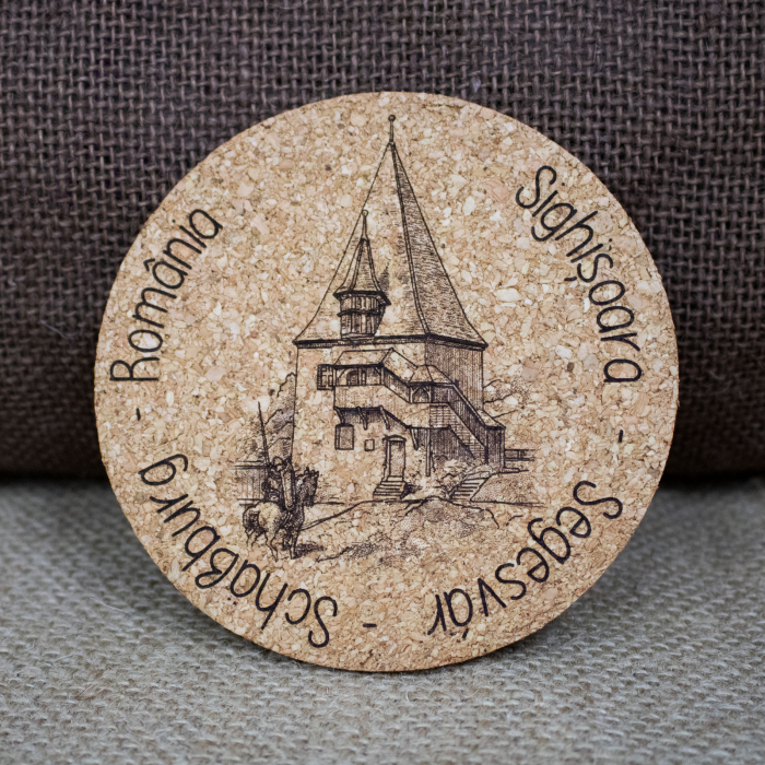 Suport pahare suvenir din pluta, gravat, Cetatea Sighisoara (set 4 bucati) [6]