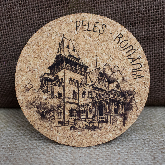 Suport pahare suvenir din pluta, gravat, Peles (set 4 bucati) [4]