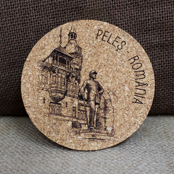 Suport pahare suvenir din pluta, gravat, Peles (set 4 bucati) [6]