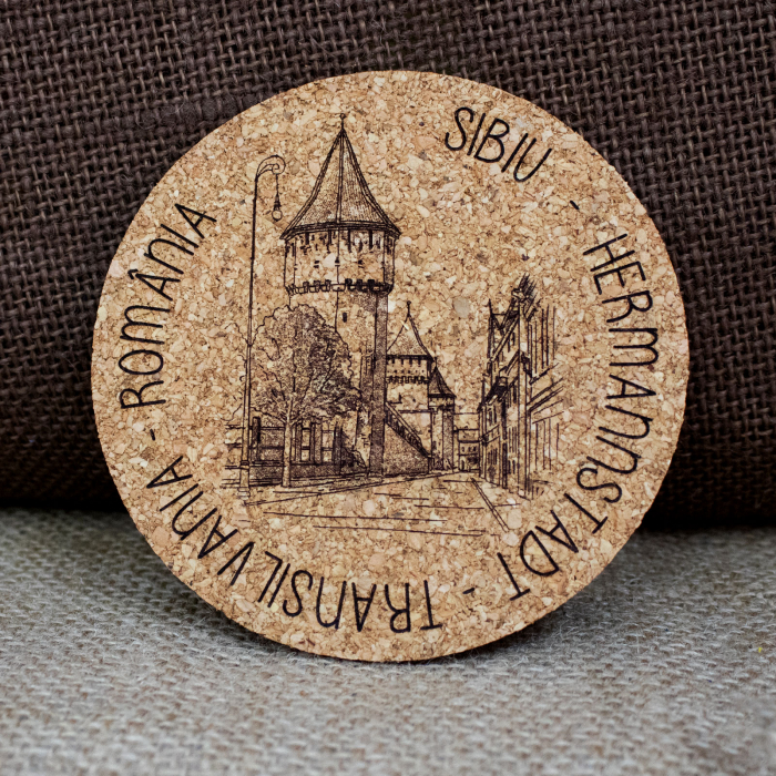 Suport pahare suvenir din pluta, gravat, Sibiu (set 4 bucati) [5]