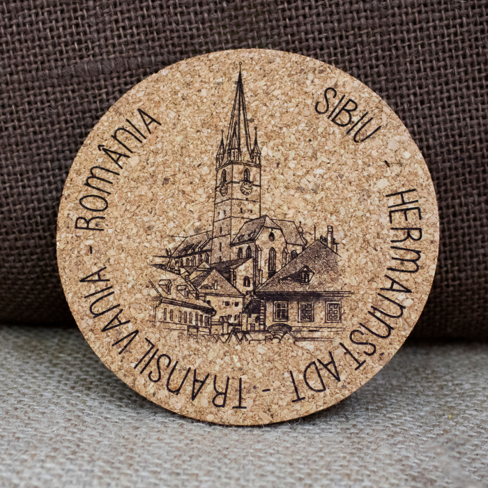 Suport pahare suvenir din pluta, gravat, Sibiu (set 4 bucati) [7]