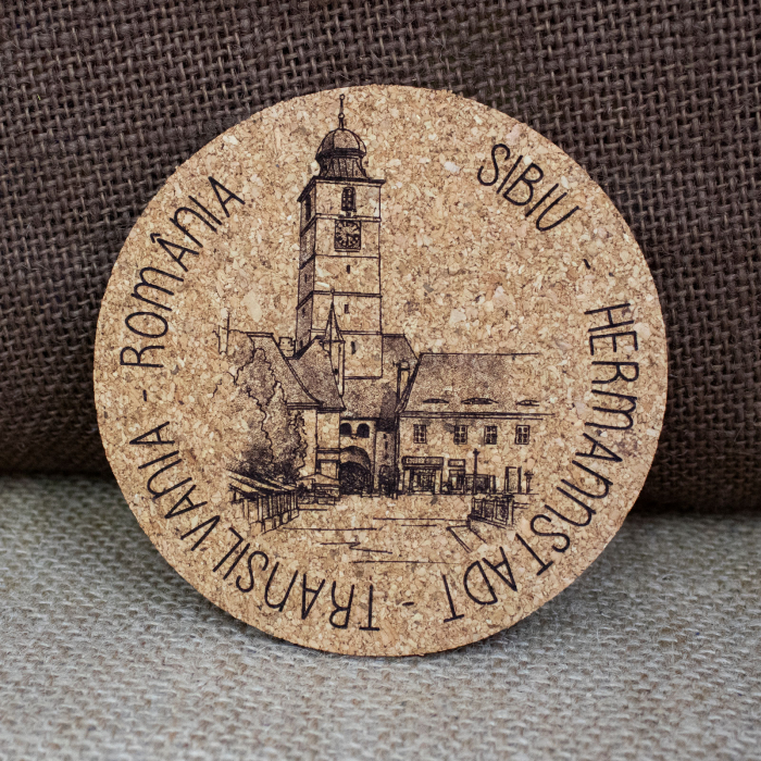 Suport pahare suvenir din pluta, gravat, Sibiu (set 4 bucati) [4]