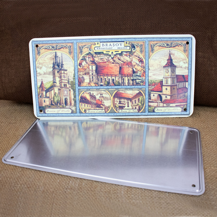 Tablou metalic decorativ, suvenir, Brasov medieval (set 6 bucati) [5]