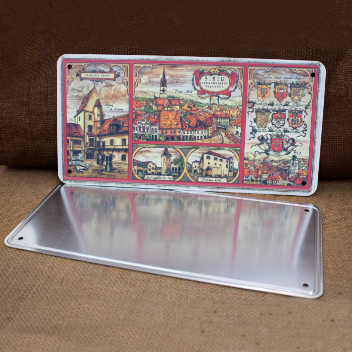Tablou metalic suvenir, Sibiu medieval (set colectie 6 bucati) [2]