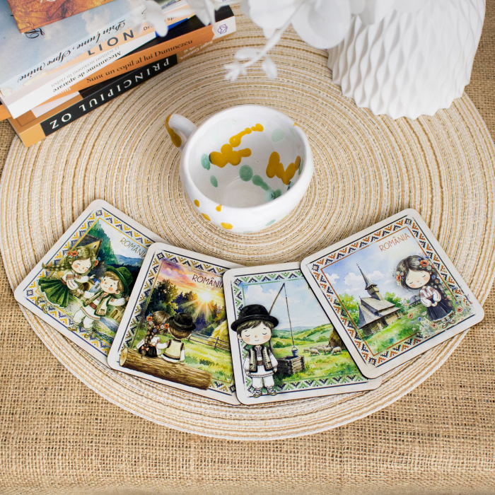 Suport de pahare suvenir, din lemn,  Ilinca la biserica de lemn, Romania [2]