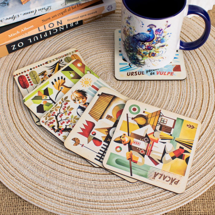 Suport pahare suvenir, din lemn, Amintiri din Copilarie (set 6 bucati) [2]