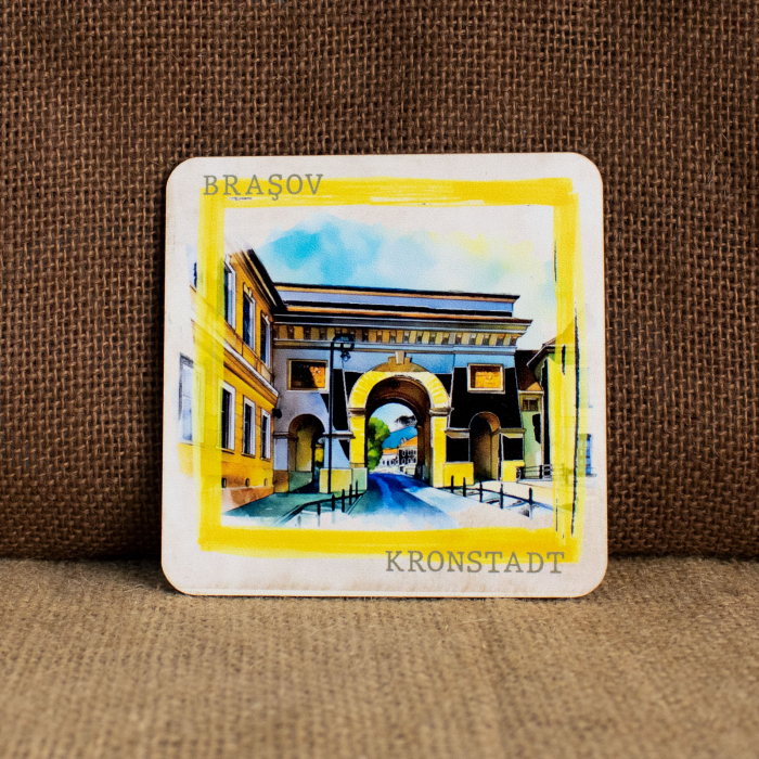 Suport pahare suvenir, din lemn, Brasov (set 4 bucati) [6]