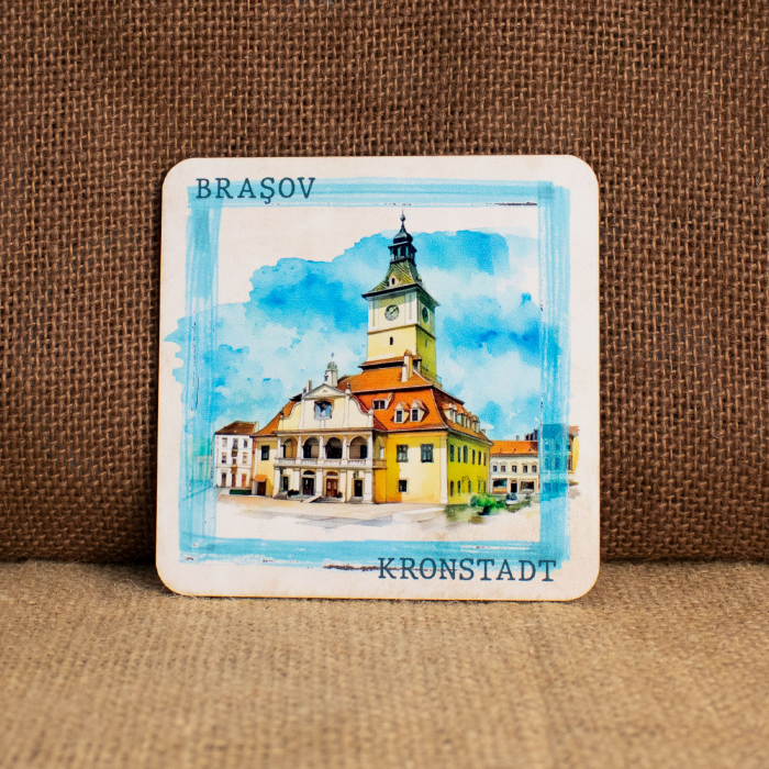 Suport pahare suvenir, din lemn, Brasov (set 4 bucati) [4]