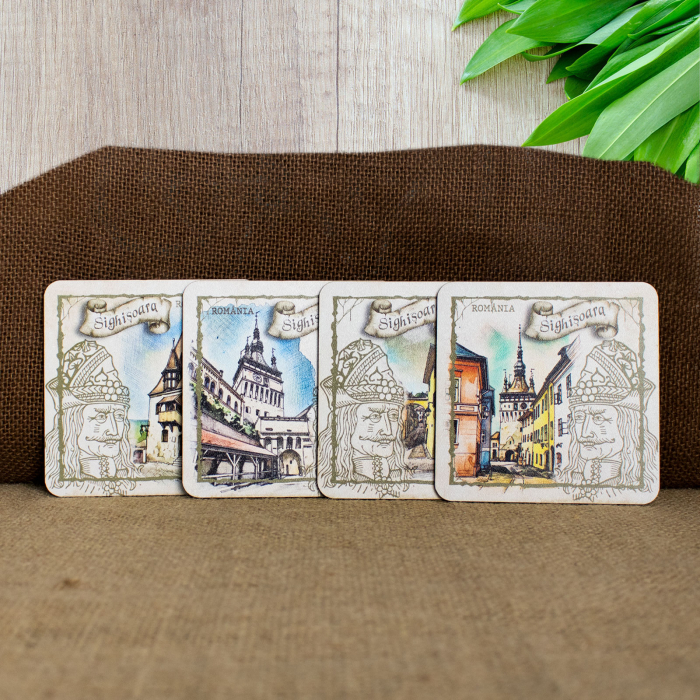 Suport pahare suvenir, din lemn, Casa Vlad Dracul, Sighisoara [3]