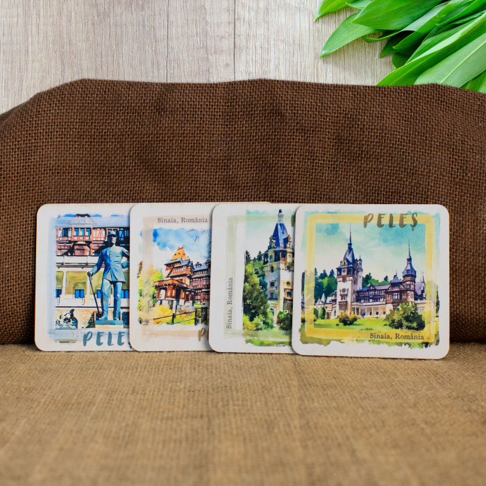 Suport pahare suvenir, din lemn, Castelul Peles (set 4 bucati) [3]