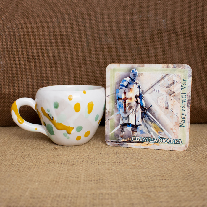 Suport pahare suvenir, din lemn, Cavaler Medieval, Cetatea Oradea (set 4 bucati) [7]