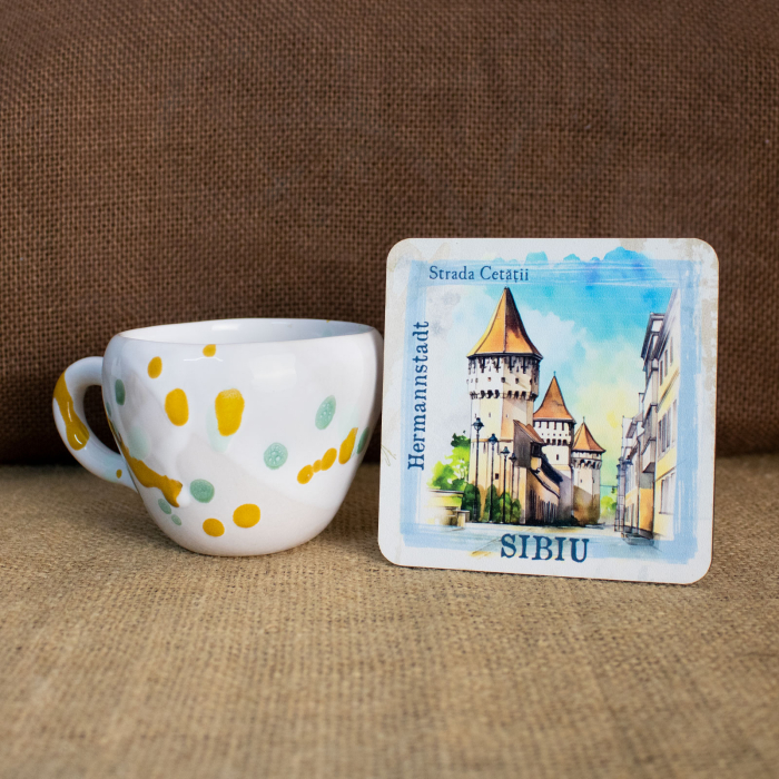 Suport pahare suvenir, din lemn, Sibiu - Hermannstadt (set 4 bucati) [4]