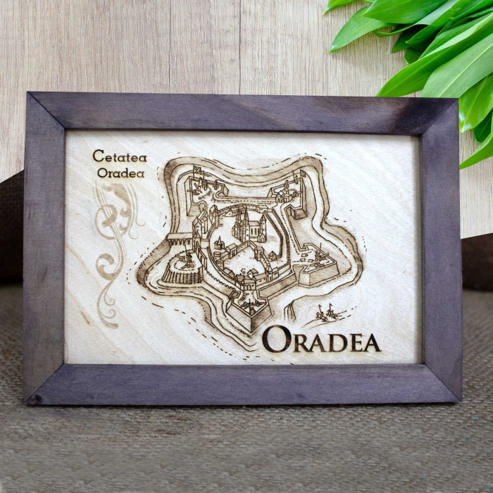 Tablou suvenir Cetatea Oradea, gravat (fotogravura), cu rama inclusa 10/15, desen realizat manual [2]