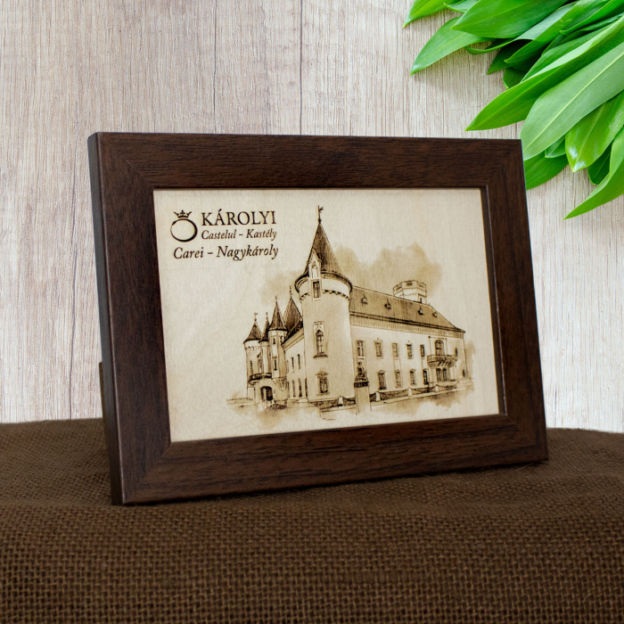 Tablou suvenir din lemn, Gravat Castelul Karolyi Carei, dimensiune 10/15, rama inclusa [2]