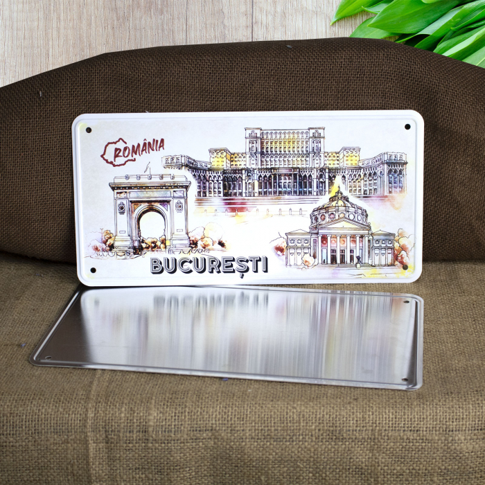 Tablou metalic decorativ suvenir, Visit Bucuresti [2]