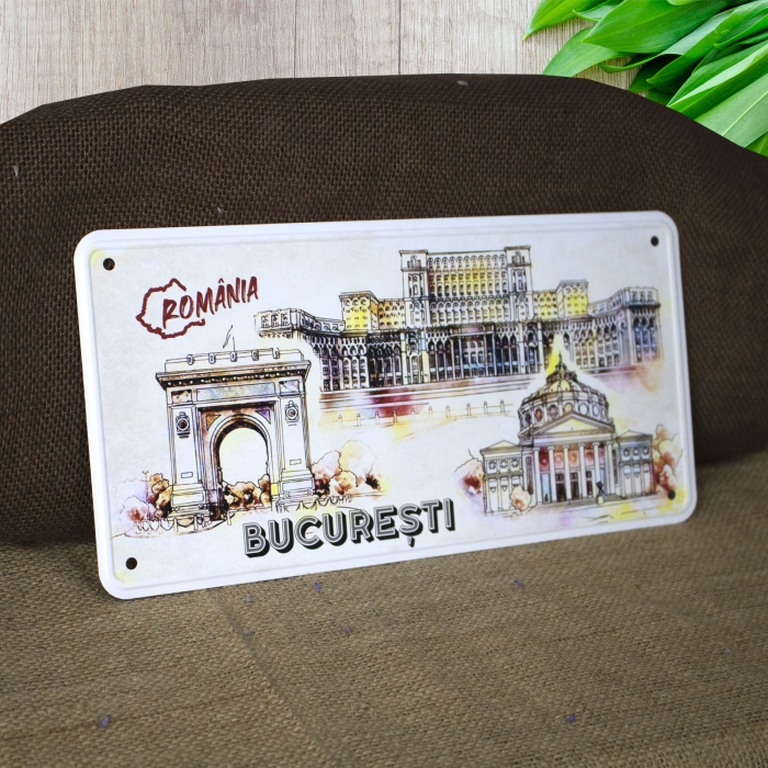 Tablou metalic decorativ suvenir, Visit Bucuresti [4]
